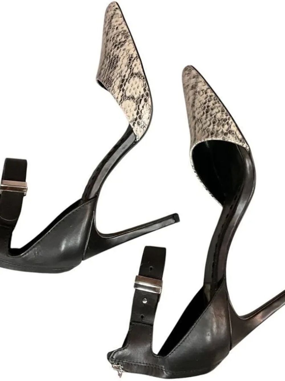 Dolce Vita Black and White Python-Print Pointed Ankle-Strap Heels